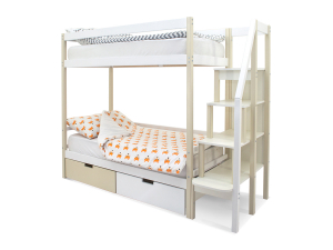 Двухъярусная кровать Svogen с ящиками бежево-белый