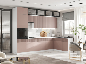 Кухня Оливия NEW 3,0х1,8/1080м (490) Компоновка №1 Шарли Pink,Белый