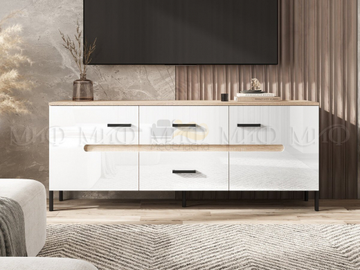 Тумба ТВ (металл) Ким Белый Глянец, Дуб Сонома